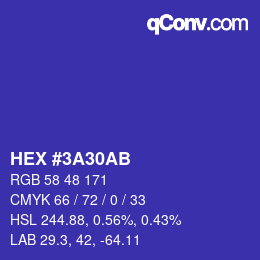 Color code: HEX #3A30AB | qconv.com