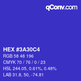 Color code: HEX #3A30C4 | qconv.com