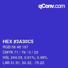 カラーコード: HEX #3A30C5 | qconv.com