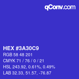 Color code: HEX #3A30C9 | qconv.com