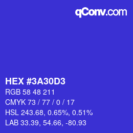 Color code: HEX #3A30D3 | qconv.com