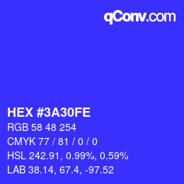颜色代码: HEX #3A30FE | qconv.com
