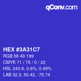 Color code: HEX #3A31C7 | qconv.com