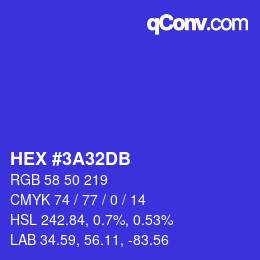 カラーコード: HEX #3A32DB | qconv.com