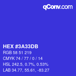 颜色代码: HEX #3A33DB | qconv.com