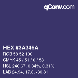 颜色代码: HEX #3A346A | qconv.com