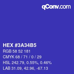 Color code: HEX #3A34B5 | qconv.com