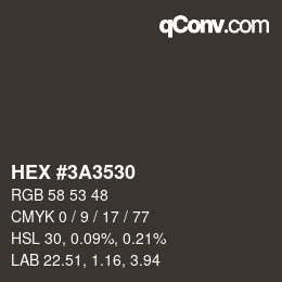 Color code: HEX #3A3530 | qconv.com