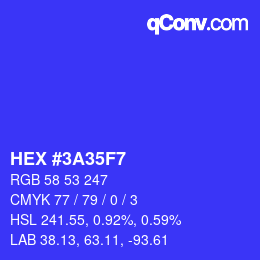 カラーコード: HEX #3A35F7 | qconv.com
