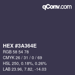 Color code: HEX #3A364E | qconv.com