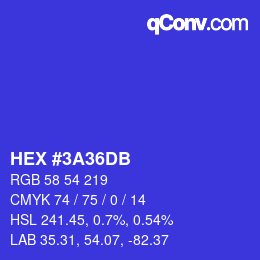 颜色代码: HEX #3A36DB | qconv.com