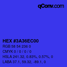 Color code: HEX #3A36EC00 | qconv.com