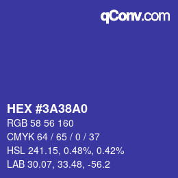 カラーコード: HEX #3A38A0 | qconv.com