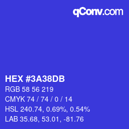 颜色代码: HEX #3A38DB | qconv.com
