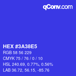 カラーコード: HEX #3A38E5 | qconv.com