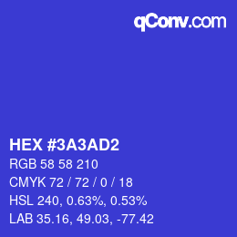 カラーコード: HEX #3A3AD2 | qconv.com