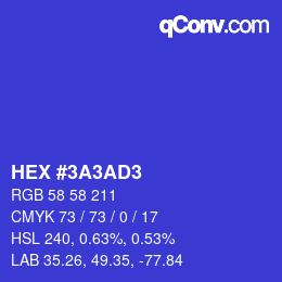 カラーコード: HEX #3A3AD3 | qconv.com