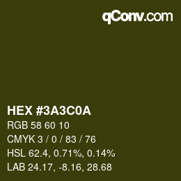Color code: HEX #3A3C0A | qconv.com