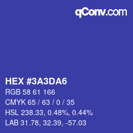 Color code: HEX #3A3DA6 | qconv.com