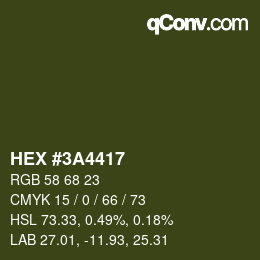 Farbcode: HEX #3A4417 | qconv.com