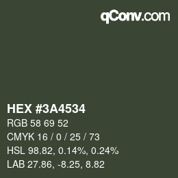 Color code: HEX #3A4534 | qconv.com