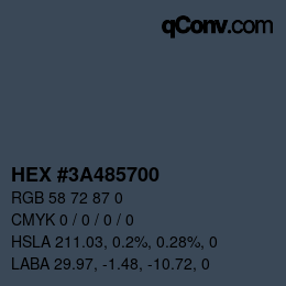 Farbcode: HEX #3A485700 | qconv.com