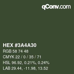 颜色代码: HEX #3A4A30 | qconv.com