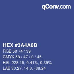 Color code: HEX #3A4A8B | qconv.com