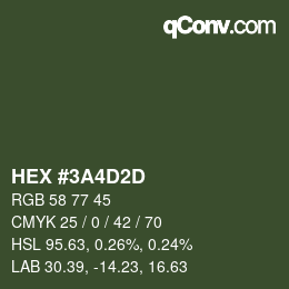 Color code: HEX #3A4D2D | qconv.com