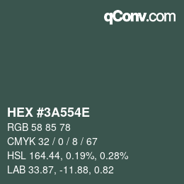Color code: HEX #3A554E | qconv.com