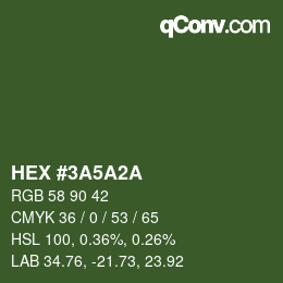 颜色代码: HEX #3A5A2A | qconv.com