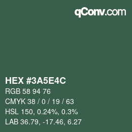 Color code: HEX #3A5E4C | qconv.com