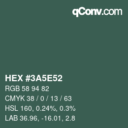 カラーコード: HEX #3A5E52 | qconv.com