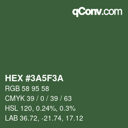 Color code: HEX #3A5F3A | qconv.com