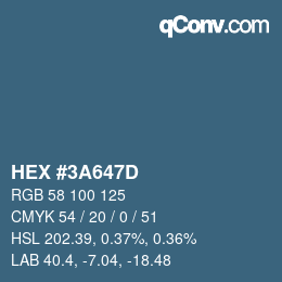 カラーコード: HEX #3A647D | qconv.com
