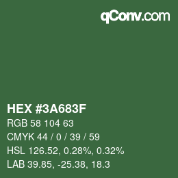 Color code: HEX #3A683F | qconv.com