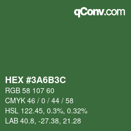 Color code: HEX #3A6B3C | qconv.com