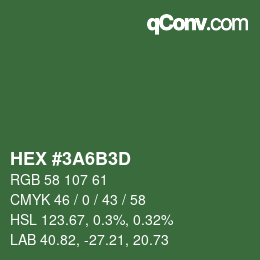 Color code: HEX #3A6B3D | qconv.com