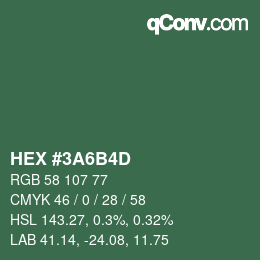 Color code: HEX #3A6B4D | qconv.com