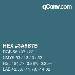 Color code: HEX #3A6B7B | qconv.com