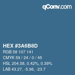 颜色代码: HEX #3A6B8D | qconv.com