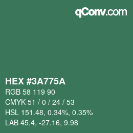 Color code: HEX #3A775A | qconv.com