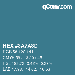 Color code: HEX #3A7A8D | qconv.com