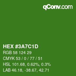 颜色代码: HEX #3A7C1D | qconv.com