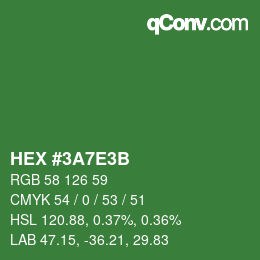 Color code: HEX #3A7E3B | qconv.com