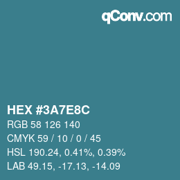 Color code: HEX #3A7E8C | qconv.com