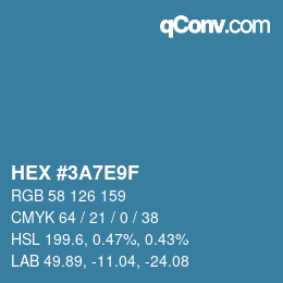 カラーコード: HEX #3A7E9F | qconv.com
