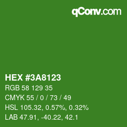 颜色代码: HEX #3A8123 | qconv.com