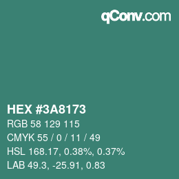 Color code: HEX #3A8173 | qconv.com