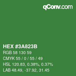 Color code: HEX #3A823B | qconv.com